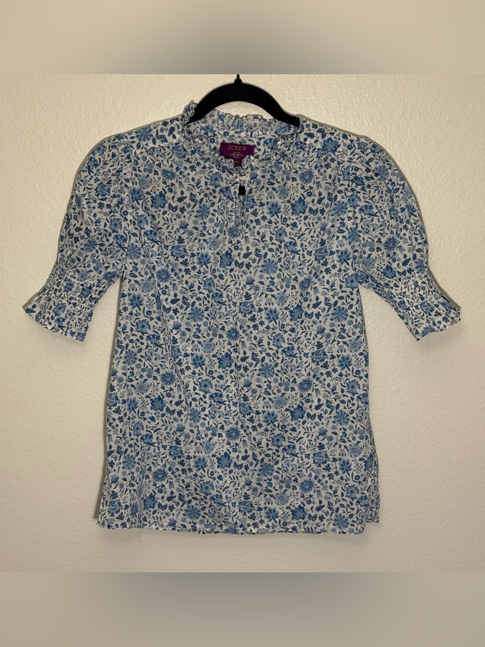 J. Crew Ruffleneck keyhole top in Liberty® Grace Emily Bell fabric XXS